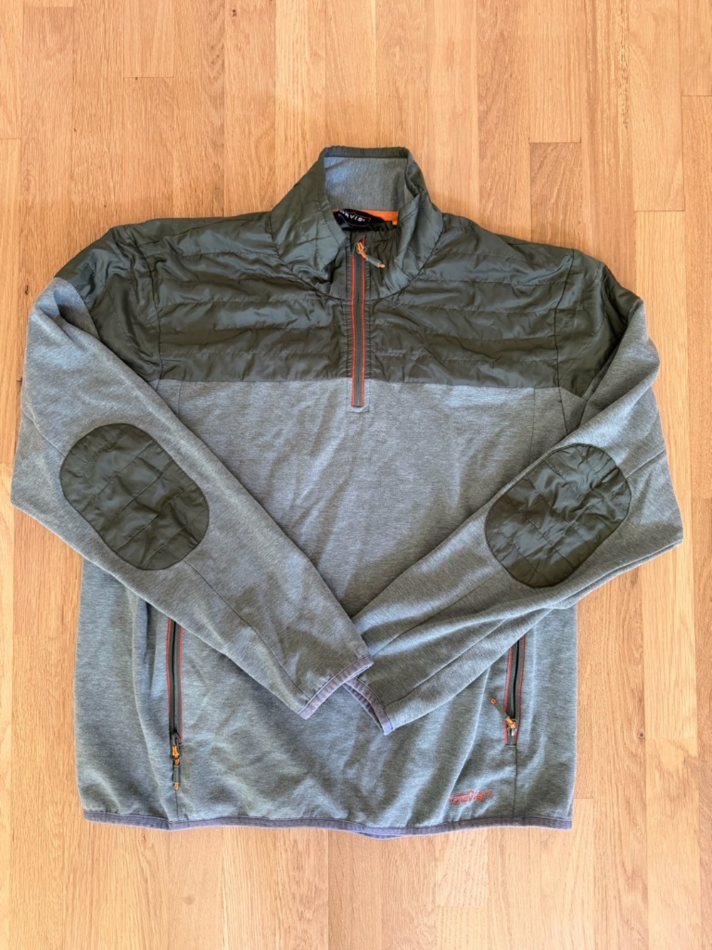 Orvis Grey and Olive Quilted-Panel Half-Zip Pullover